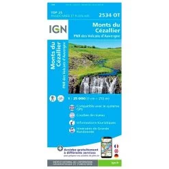 Carte IGN 2534OT Monts Du Cezallier, PNR Des Volcans D'Auvergne - Recto