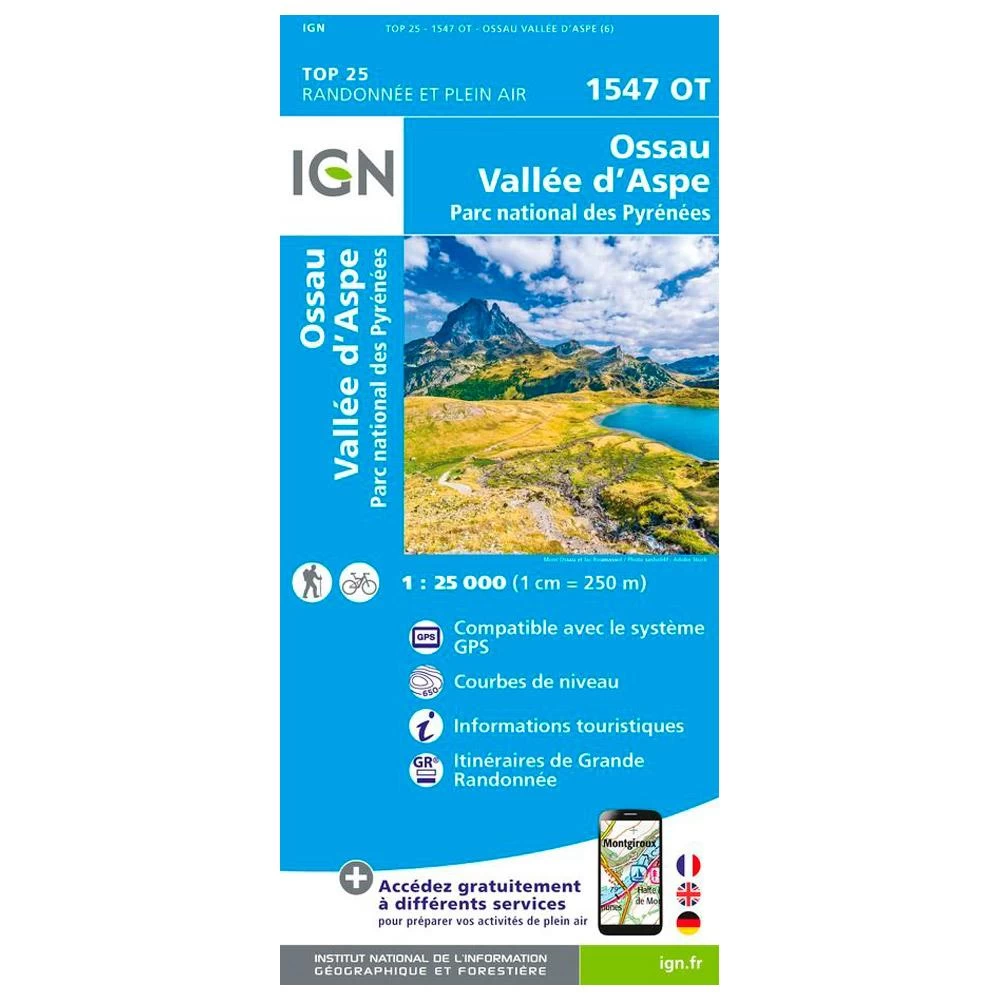 Carte IGN 1547OT Ossau, Vallée D'Aspe, Parc National Des Pyrénées