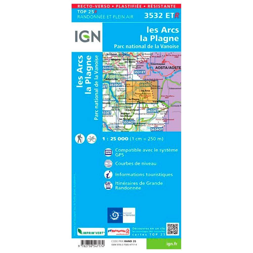 Carte IGN 3532ETR Les Arcs, La Plagne, Parc National De La Vanoise - Résistante – Image 2