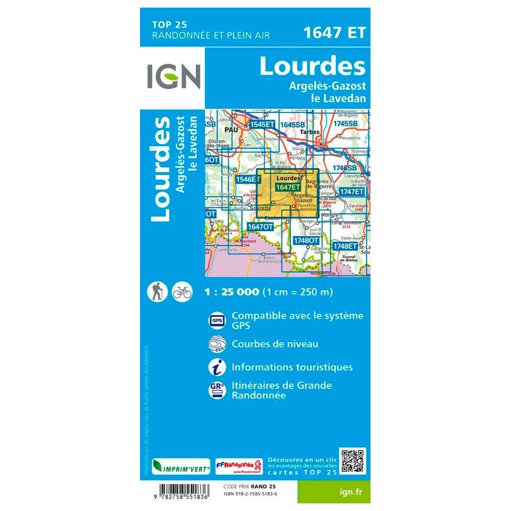 Carte IGN 1647ET Lourdes Argelès-Gazost Le Lavedan – Image 2