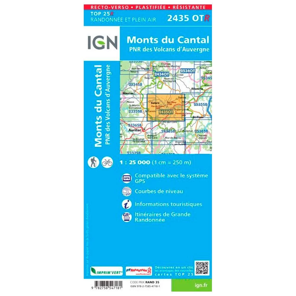 Carte IGN 2435OTR Monts Du Cantal, PNR Des Volcans D'Auvergne - Résistante – Image 2
