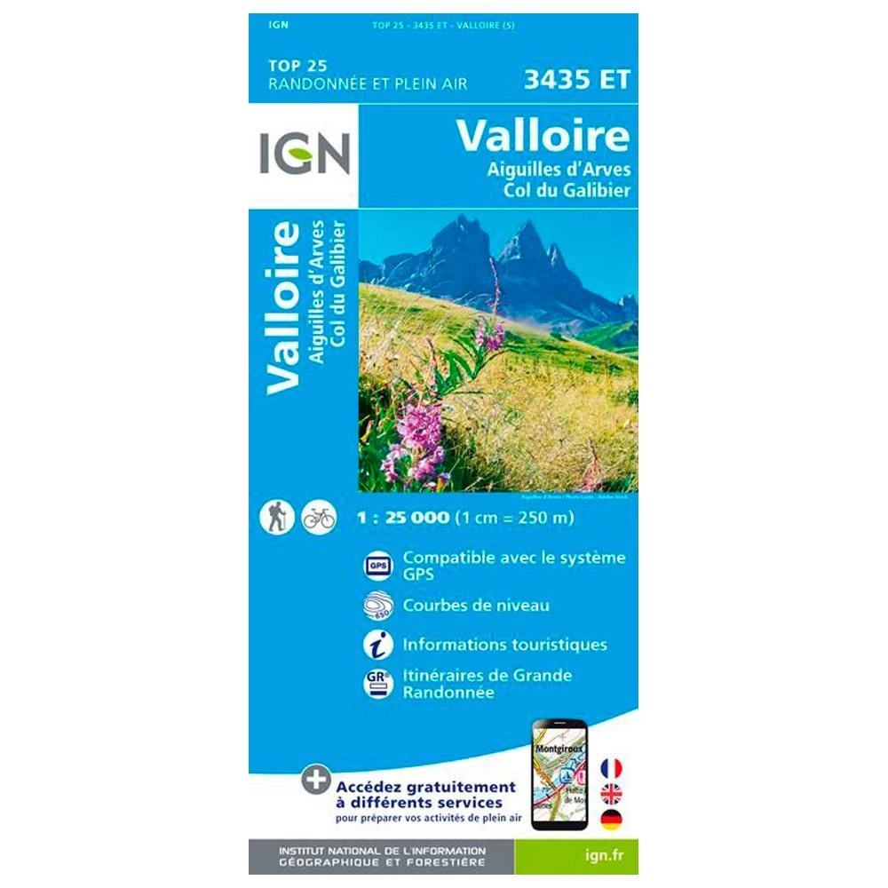 Carte IGN 3435ET Valloire, Aiguilles D'Arves, Col Du Galibier